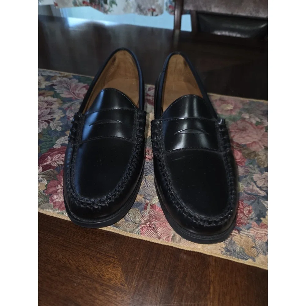 J.Crew Mens Camden Black Leather Penny Loafers AV166 Size 8.5 Slip On Dress Shoe